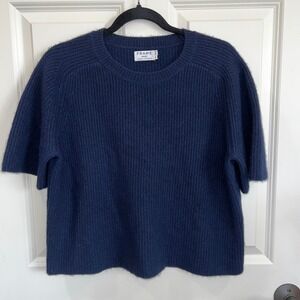 Frame Boxy Short Sleeve Soft Wool/Yak/Cashmere Knit Sweater Navy Size XS